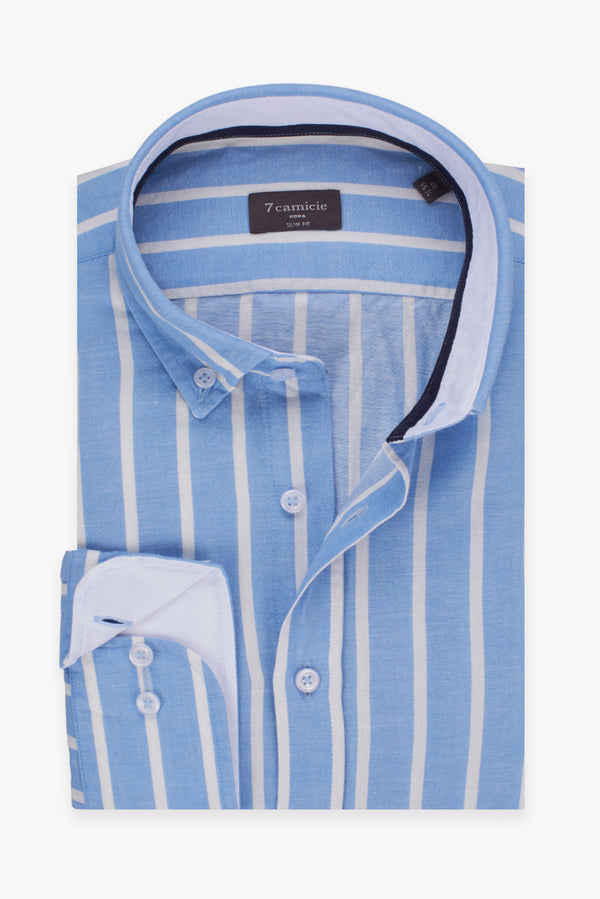 Camisa Hombre Leonardo Sport Lino Azul Claro Blanco