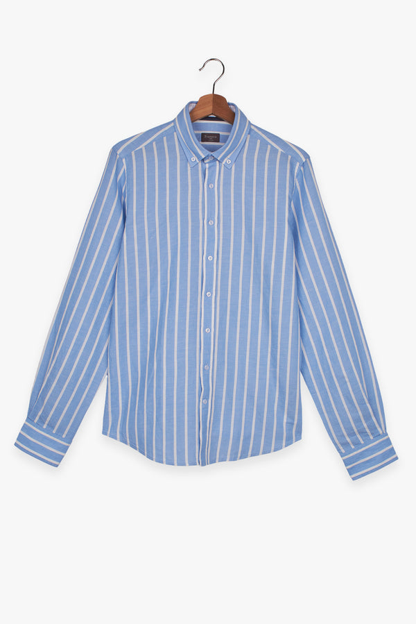 Camisa Hombre Leonardo Sport Lino Azul Claro Blanco
