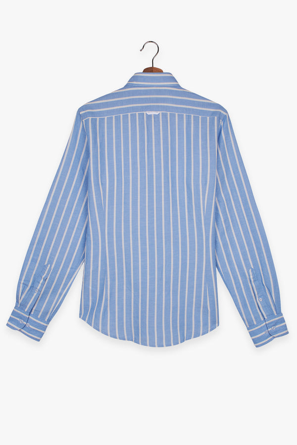 Camisa Hombre Leonardo Sport Lino Azul Claro Blanco