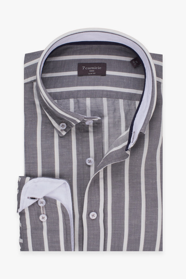 Camisa Hombre Leonardo Sport Lino Gris Blanco