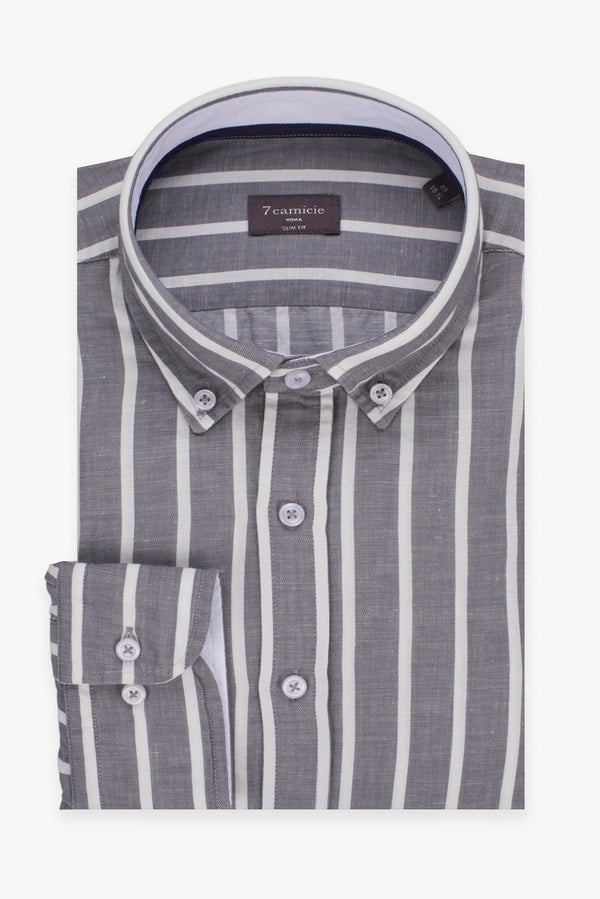 Camisa Hombre Leonardo Sport Lino Gris Blanco