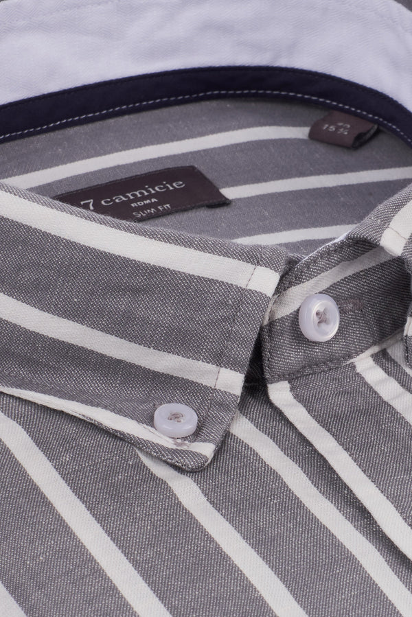 Camisa Hombre Leonardo Sport Lino Gris Blanco
