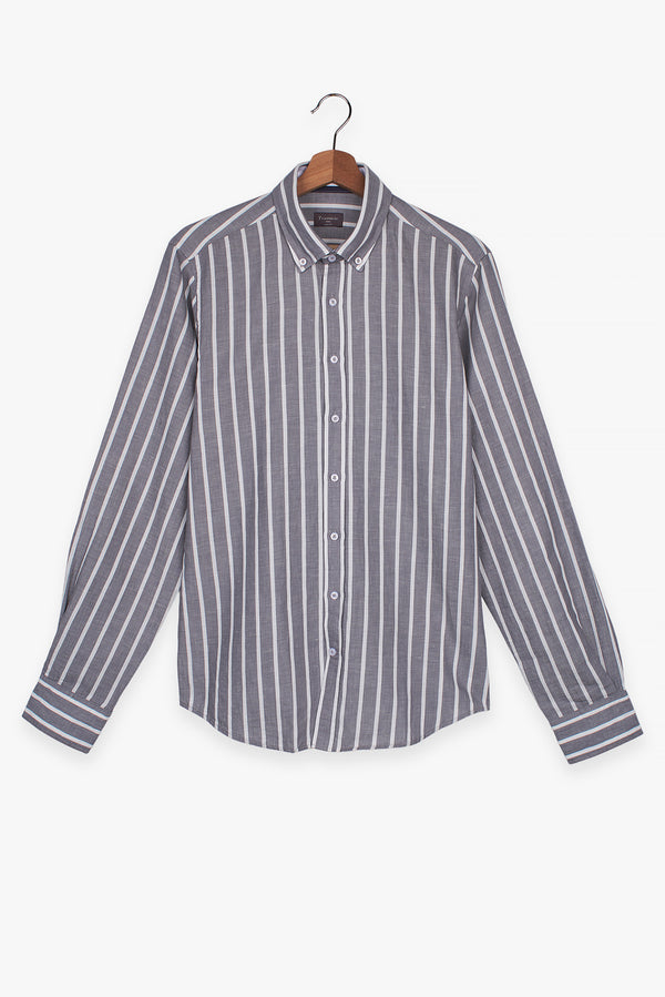 Camisa Hombre Leonardo Sport Lino Gris Blanco