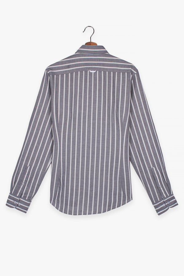 Camisa Hombre Leonardo Sport Lino Gris Blanco