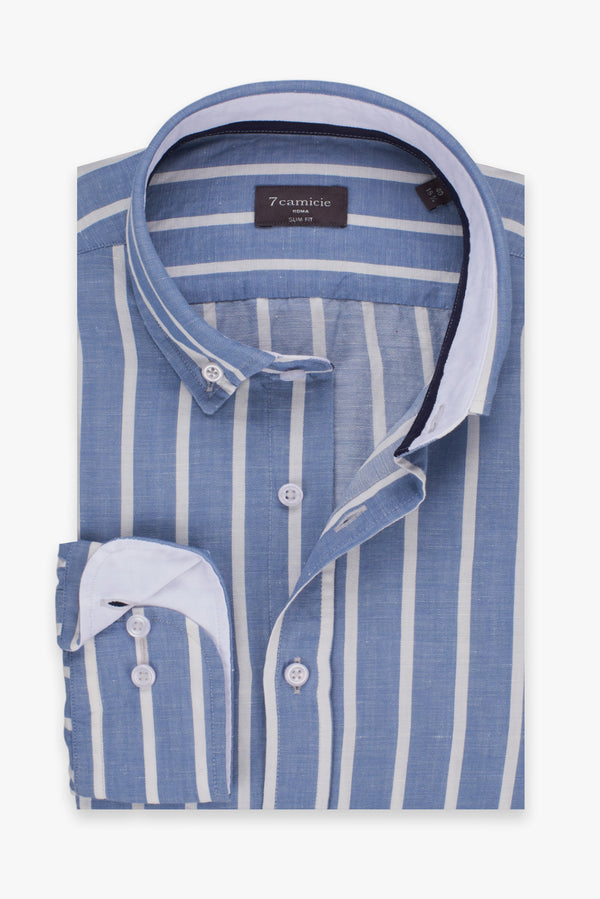 Leonardo Sport Linen Man Shirt Blue White