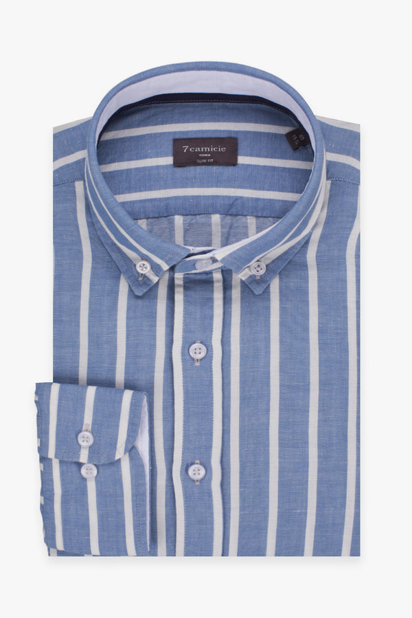 Leonardo Sport Linen Man Shirt Blue White