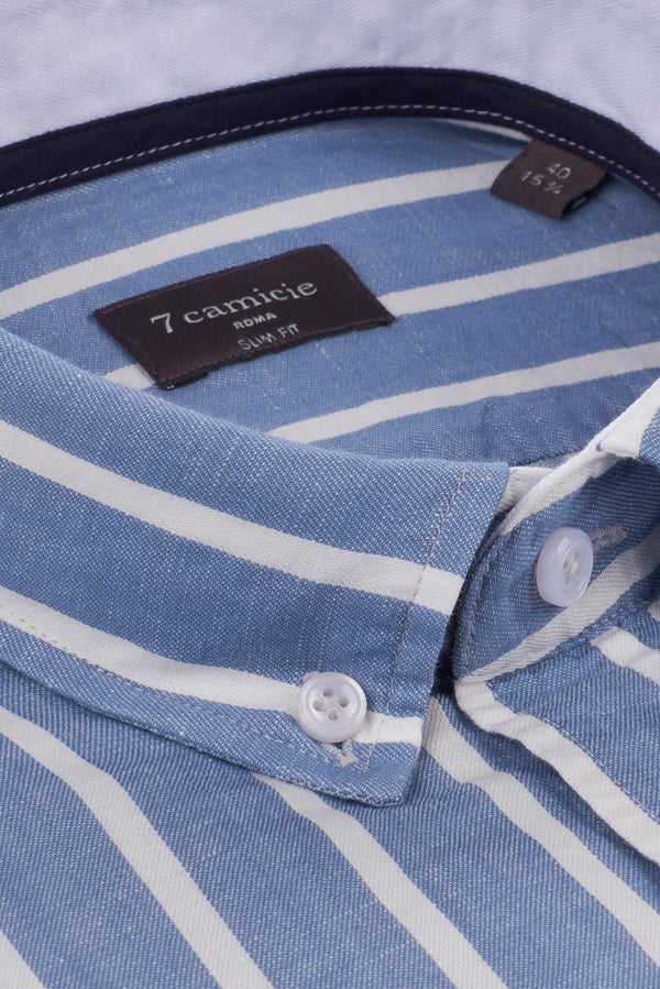Leonardo Sport Linen Man Shirt Blue White