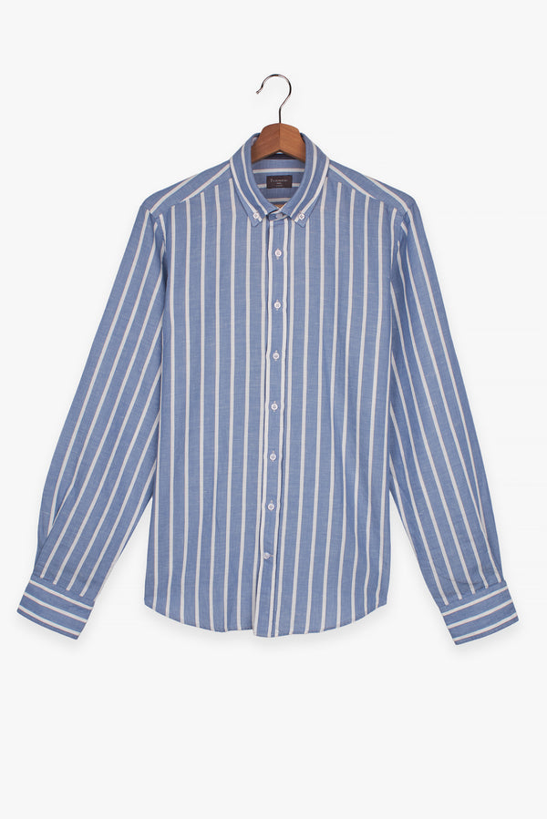 Leonardo Sport Linen Man Shirt Blue White