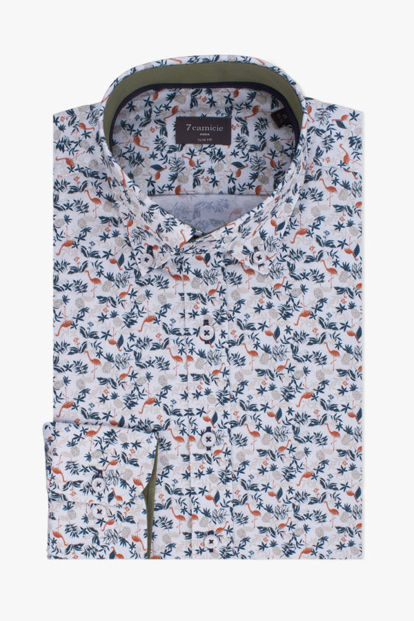 Camicia Uomo Leonardo Sport Popelin Bianco Verde