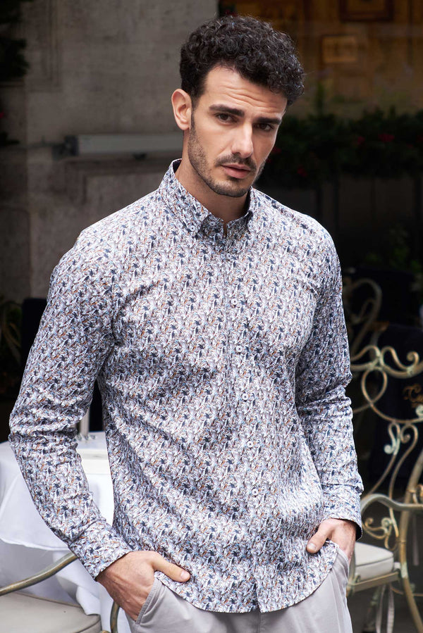 Camisa Hombre Leonardo Sport Popelin Blanco Azul