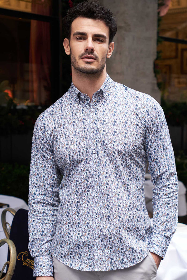 Camisa Hombre Leonardo Sport Popelin Blanco Azul