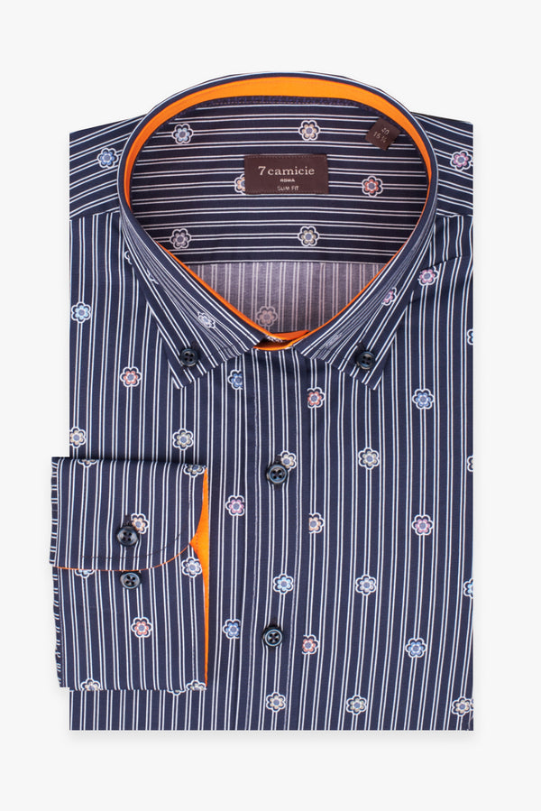 Camicia Uomo Leonardo Sport Popelin Blu Bianco