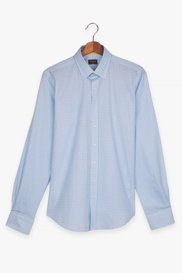Camisa Hombre Leonardo Sport Popelin Marron Azul Claro