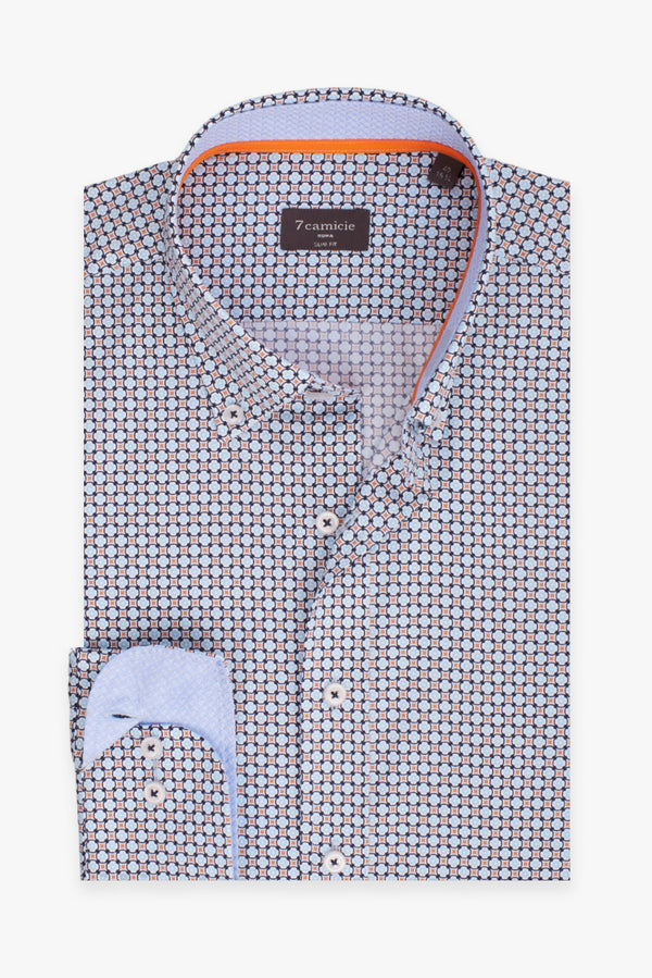 Camicia Uomo Leonardo Sport Popelin Blu Arancione