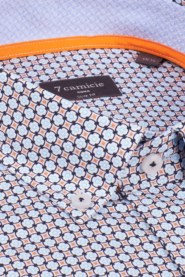 Camicia Uomo Leonardo Sport Popelin Blu Arancione