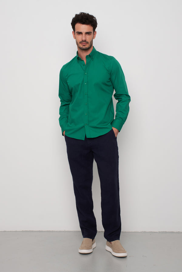Camicia Uomo Leonardo Sport Popelin Stretch Verde