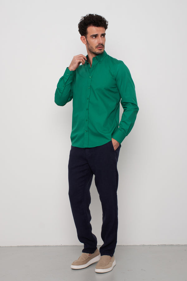 Camicia Uomo Leonardo Sport Popelin Stretch Verde