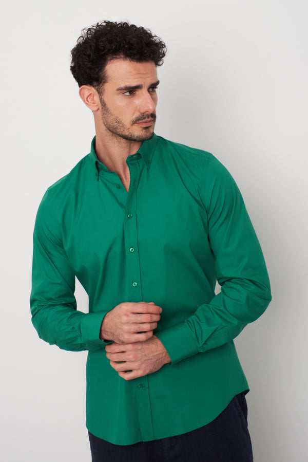 Camicia Uomo Leonardo Sport Popelin Stretch Verde