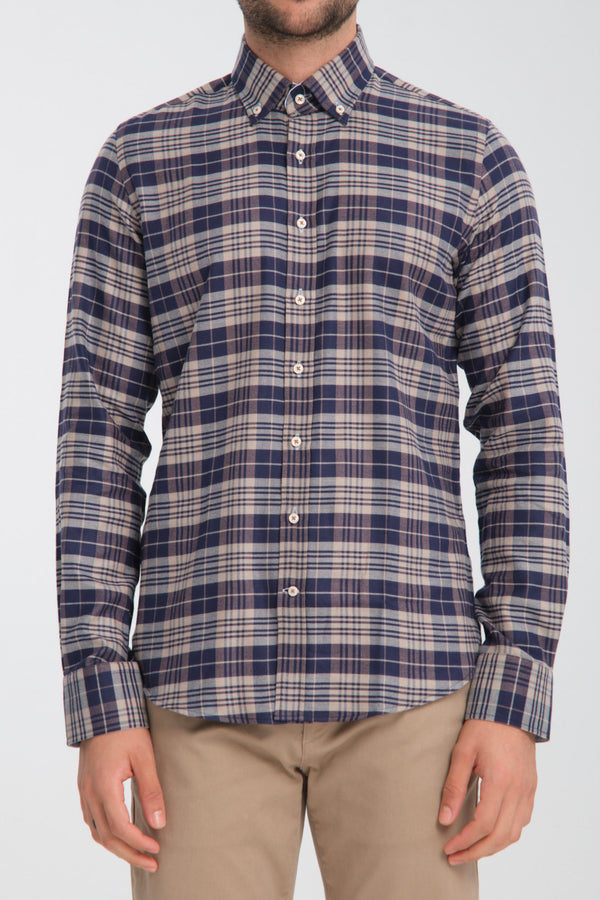 Camicia Uomo Leonardo Sport Flanella Marrone Celeste