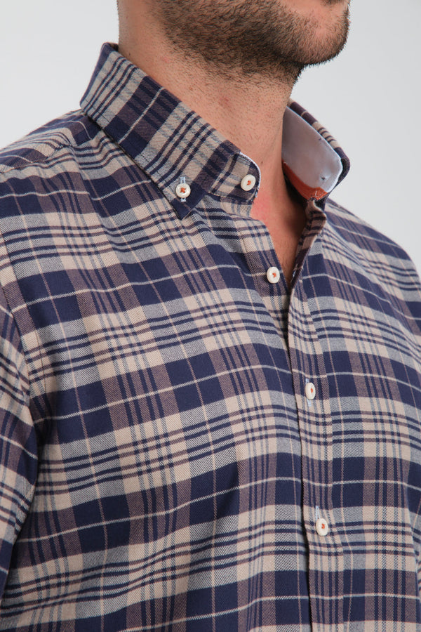Camicia Uomo Leonardo Sport Flanella Marrone Celeste