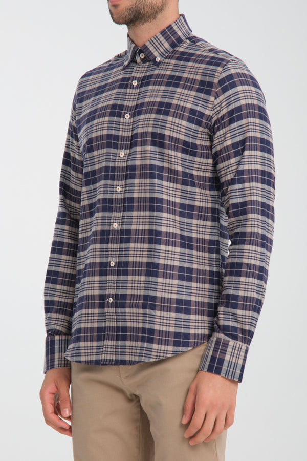 Camicia Uomo Leonardo Sport Flanella Marrone Celeste
