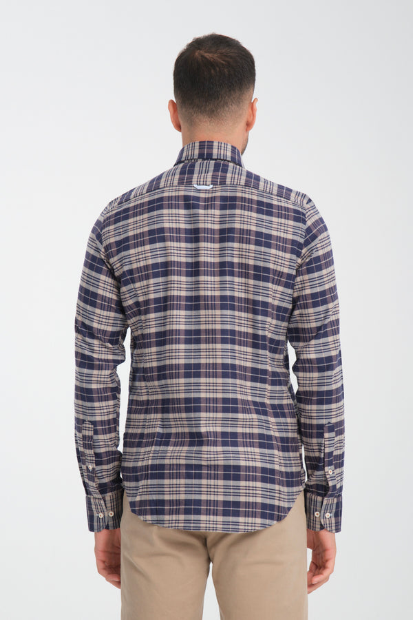 Camicia Uomo Leonardo Sport Flanella Marrone Celeste