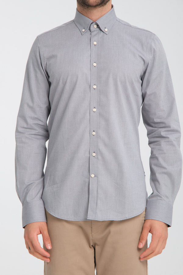 Camisa Hombre Leonardo Sport Jacquard Gris Blanco