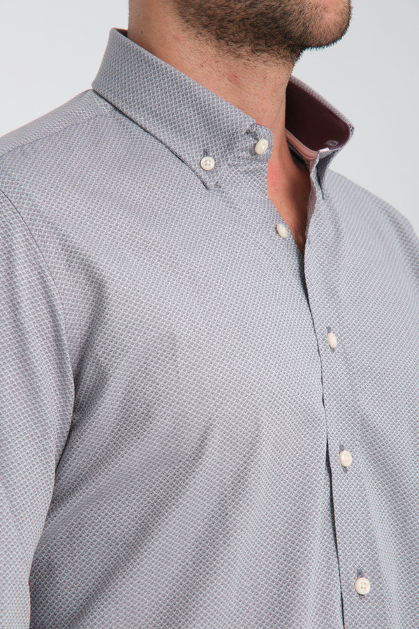 Camisa Hombre Leonardo Sport Jacquard Gris Blanco