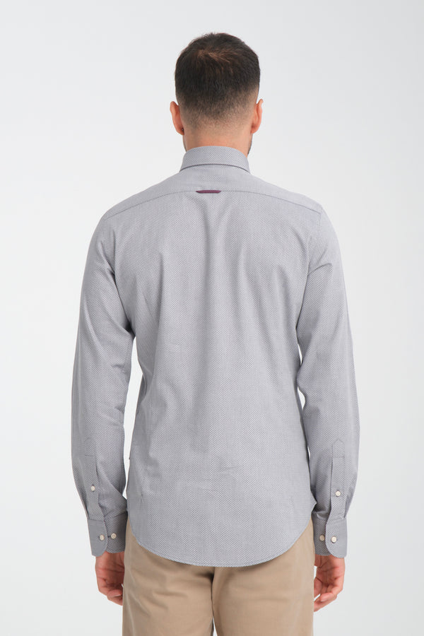 Camisa Hombre Leonardo Sport Jacquard Gris Blanco