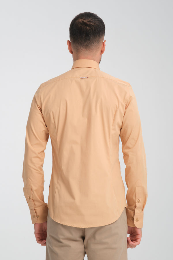 Camisa Hombre Leonardo Sport Popelin Stretch Marron