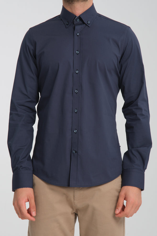 Camisa Hombre Leonardo Sport Popelin Stretch Azul