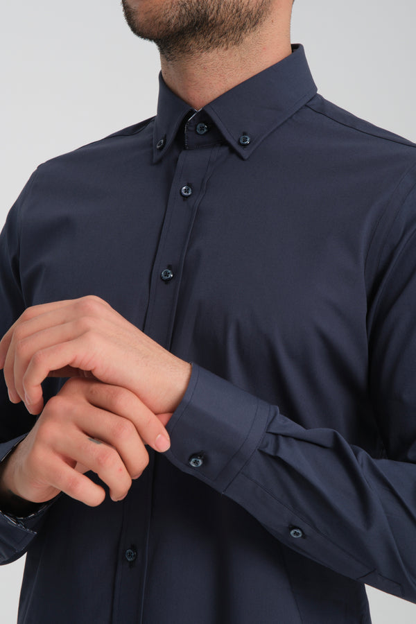 Camisa Hombre Leonardo Sport Popelin Stretch Azul