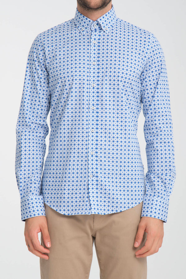 Leonardo Sport Poplin Stretch Man Shirt White Navy Blue
