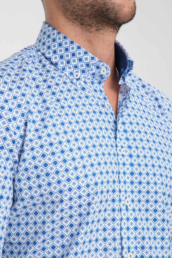 Leonardo Sport Poplin Stretch Man Shirt White Navy Blue