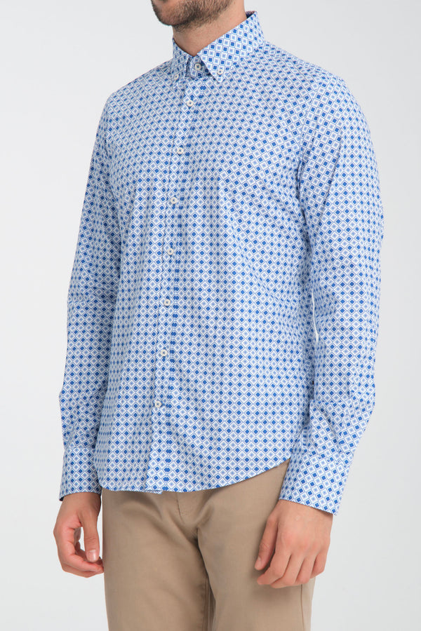 Leonardo Sport Poplin Stretch Man Shirt White Navy Blue