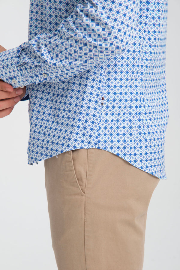 Leonardo Sport Poplin Stretch Man Shirt White Navy Blue