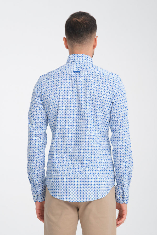 Leonardo Sport Poplin Stretch Man Shirt White Navy Blue