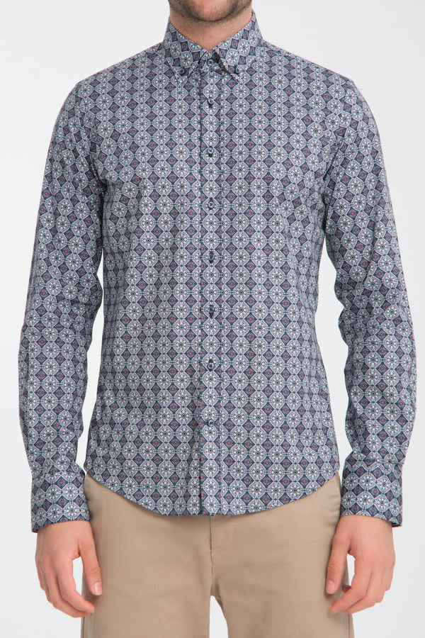 Leonardo Sport Poplin Stretch Man Shirt Blue White