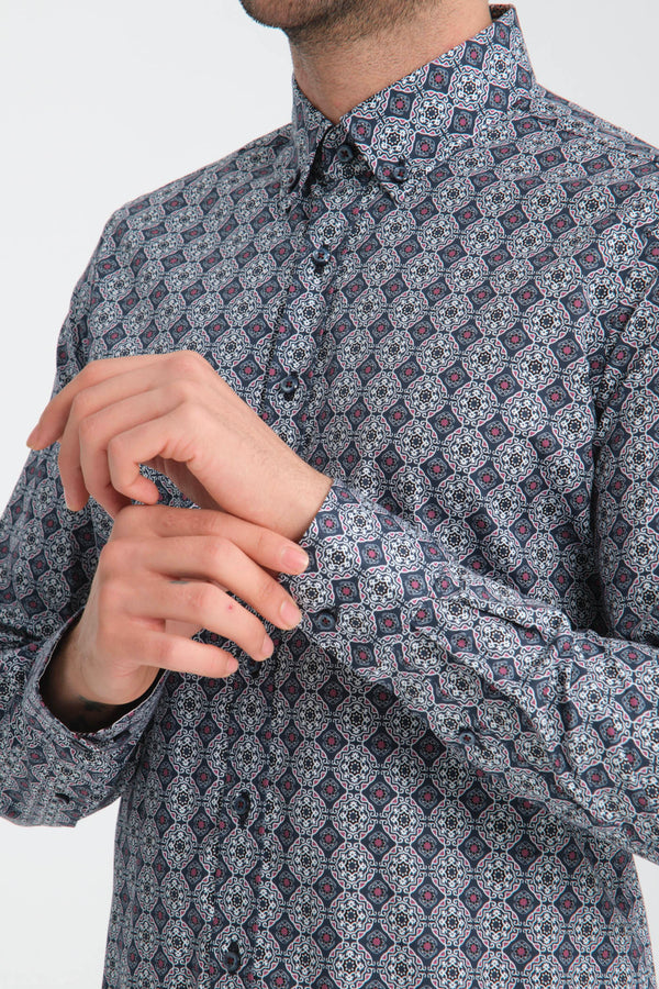 Leonardo Sport Poplin Stretch Man Shirt Blue White