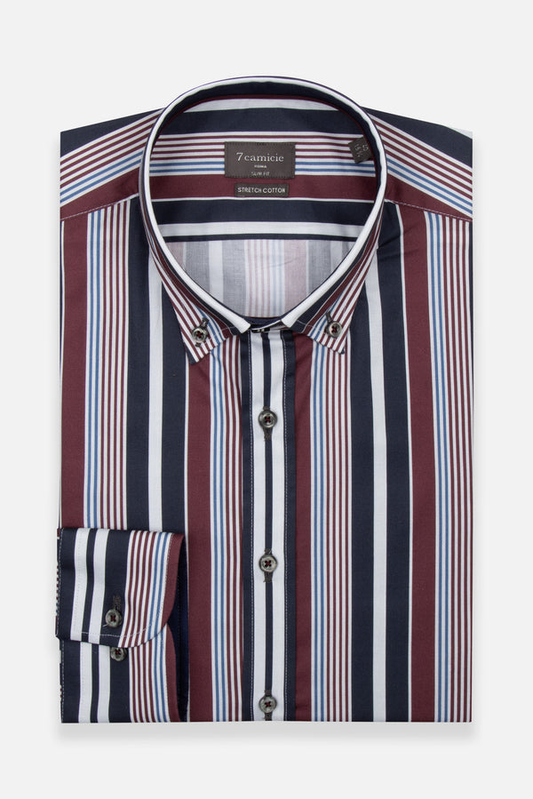 Camicia Uomo Leonardo Sport Popelin Stretch Blu Rosso