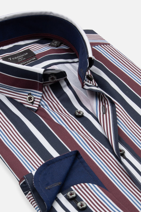Camicia Uomo Leonardo Sport Popelin Stretch Blu Rosso