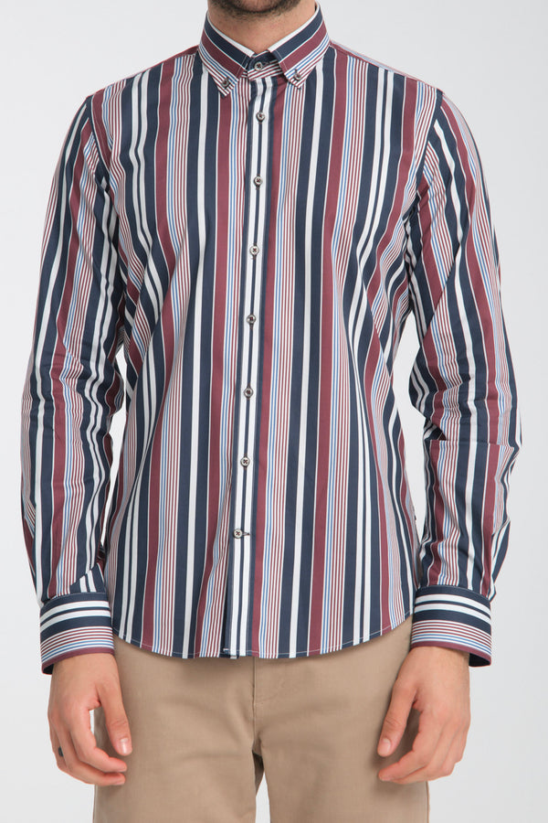 Camicia Uomo Leonardo Sport Popelin Stretch Blu Rosso