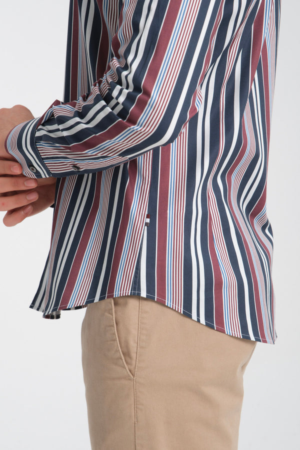 Camicia Uomo Leonardo Sport Popelin Stretch Blu Rosso