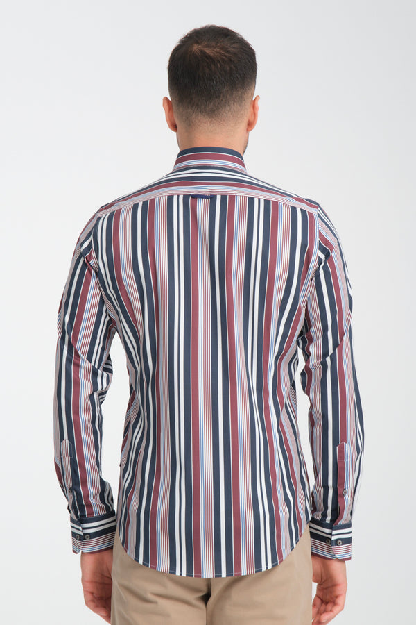 Camicia Uomo Leonardo Sport Popelin Stretch Blu Rosso
