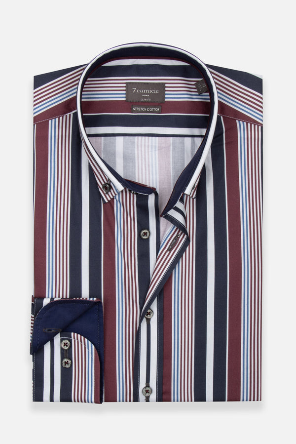 Camicia Uomo Leonardo Sport Popelin Stretch Blu Rosso