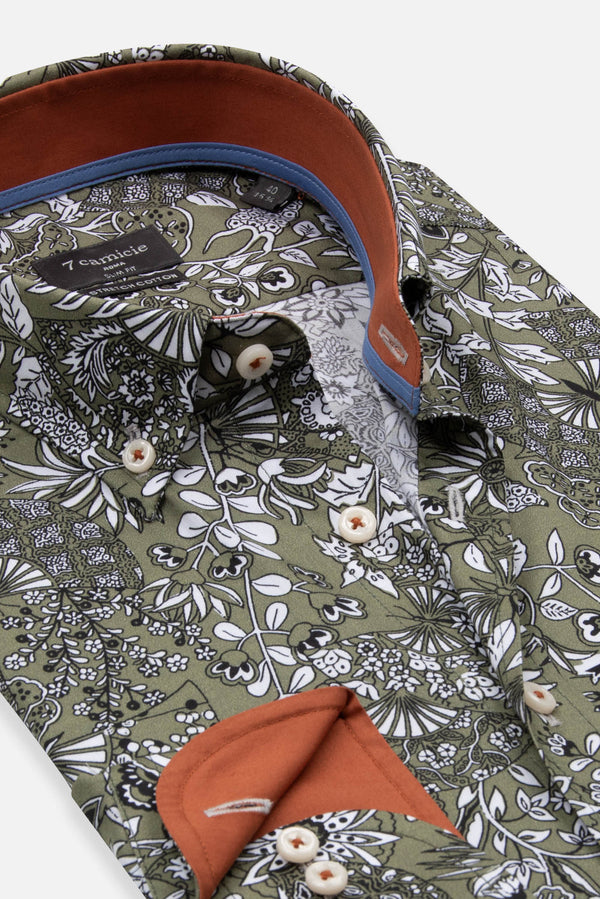 Chemise Homme Leonardo Sport Popelin Stretch Vert Blanc