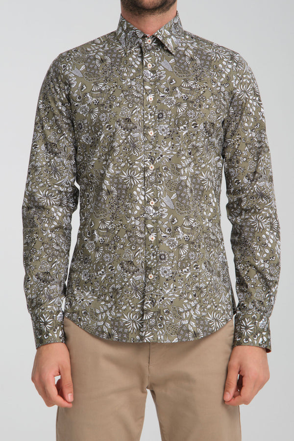 Chemise Homme Leonardo Sport Popelin Stretch Vert Blanc