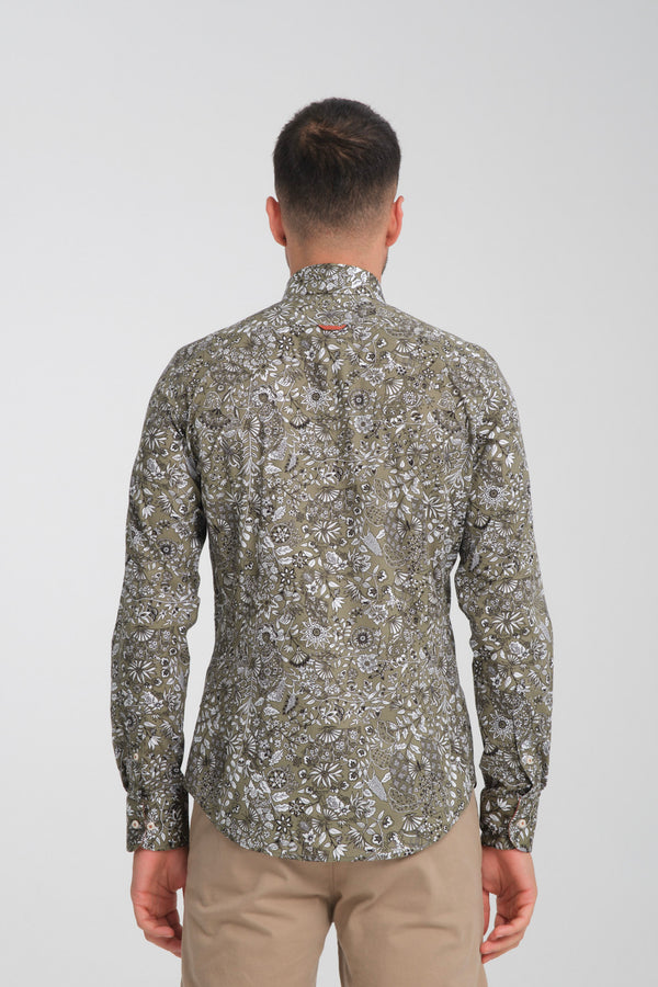 Chemise Homme Leonardo Sport Popelin Stretch Vert Blanc