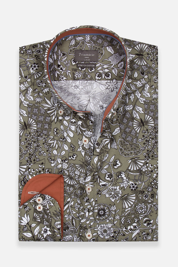 Chemise Homme Leonardo Sport Popelin Stretch Vert Blanc