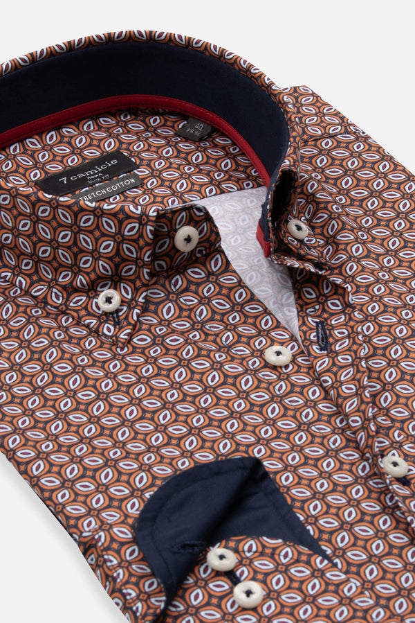 Chemise Homme Leonardo Sport Popelin Stretch Bleu Orange